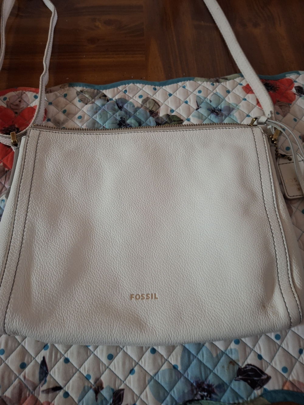 Fossil White Pebbled Leather Crossbody Bag
